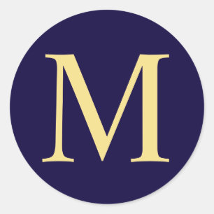Pegatina Redonda Monograma Navy Blue y Gold Elegant