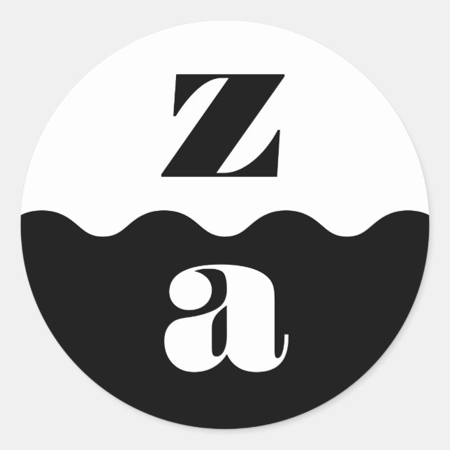 Pegatina Redonda Monograma negrita Boda blanco negro de borde incan (Anverso)