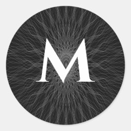 Pegatina Redonda Monograma negro de ondas de cadena gris