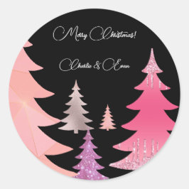 Pegatina Redonda Monograma negro rosado purpurina