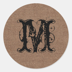 Pegatina Redonda Monograma negro rúsculo - Shabby Chic