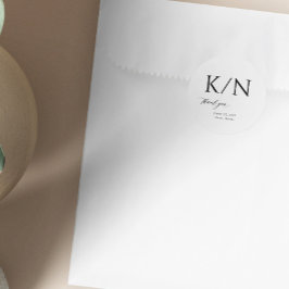 Pegatina Redonda Monograma negro y blanco elegante agradecimiento d