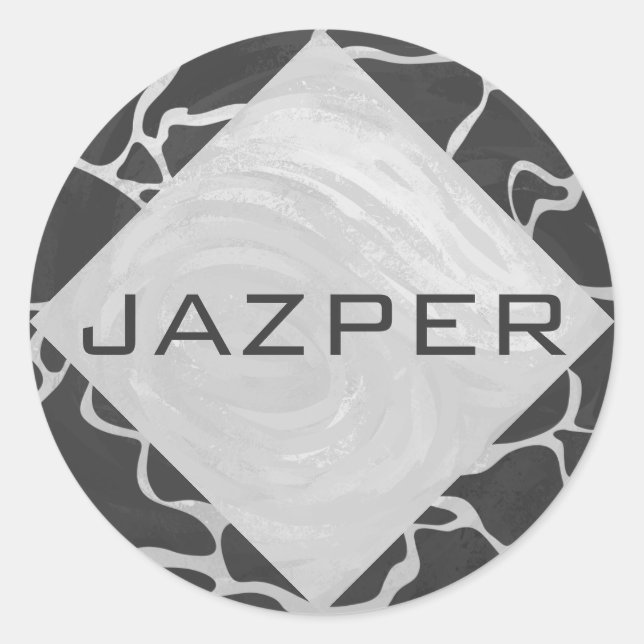 Pegatina Redonda Monograma negro y gris claro de la jirafa (Anverso)