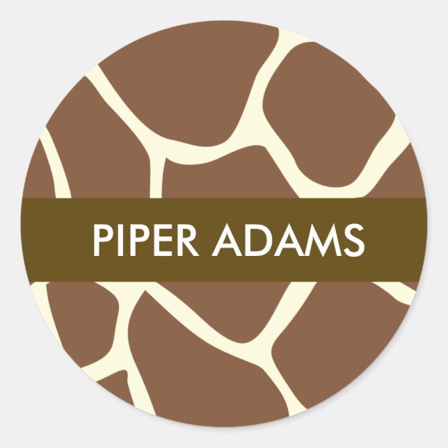 Pegatina Redonda Monograma Nombre Giraffe Pegatinas de impresión (Anverso)