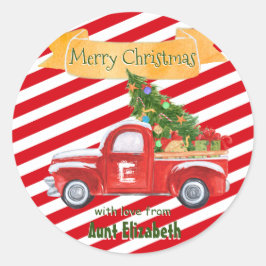Pegatina Redonda Monograma Nombre Navidades de vacaciones de camion