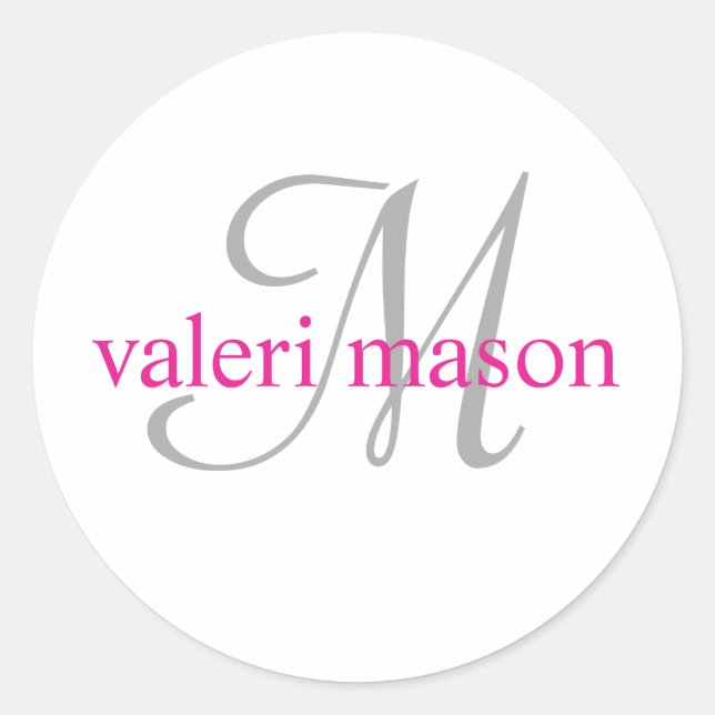 Pegatina Redonda Monograma: Nombre rosa con inicial gris (#LABL 015 (Anverso)