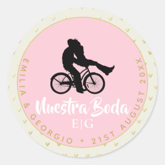 Pegatina Redonda Monograma Nuestra Boda Boda Español Favor