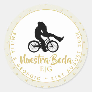 Pegatina Redonda Monograma Nuestra Boda Boda Español Favor