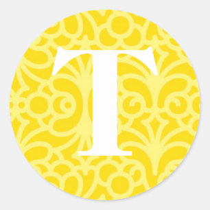 Pegatina Redonda Monograma Ornate Floral - Letra T