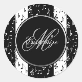 Pegatina Redonda Monograma Pegatinas de franjas musicales en blanco