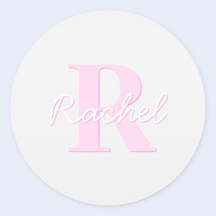 Pegatina Redonda Monograma personalizable lindo Rosa ombre y gris