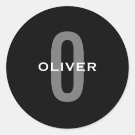 Pegatina Redonda Monograma personalizado Blanco gris negro nombre