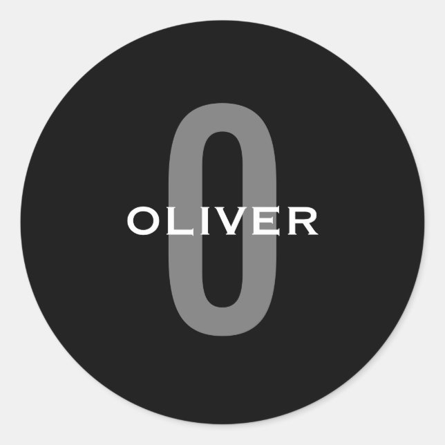 Pegatina Redonda Monograma personalizado Blanco gris negro nombre (Anverso)