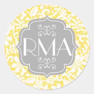 Pegatina Redonda Monograma personalizado cordón amarillo elegante