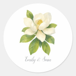 Pegatina Redonda Monograma personalizado de flor de magnolia para b