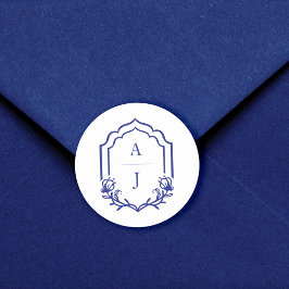 Pegatina Redonda Monograma Personalizado de marco decorativo Boda f