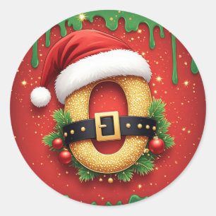 Pegatina Redonda Monograma personalizado de Navidad O con sombrero 