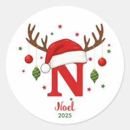 Pegatina Redonda Monograma personalizado de Navidad Sombrero de San
