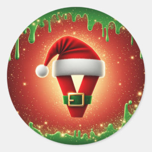 Pegatina Redonda Monograma personalizado de Navidad V con sombrero 