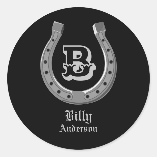 Pegatina Redonda Monograma personalizado del zapato de caballo de v (Anverso)