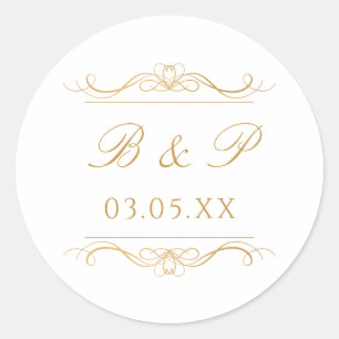 Pegatina Redonda Monograma personalizado moderno elegante boda guió