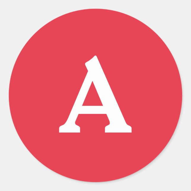 Pegatina Redonda Monograma personalizado rojo y blanco (Anverso)