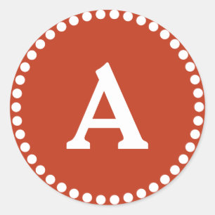 Pegatina Redonda Monograma personalizado rojo y blanco