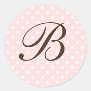 Pegatina Redonda Monograma Personalizado rosa marrón Polka Favor de