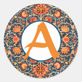 Pegatina Redonda monograma personalizado William Morris redondo Sti