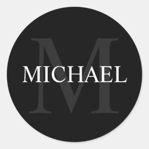 Pegatina Redonda Monograma personalizado y apariencia de mármol de 