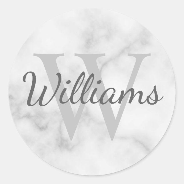 Pegatina Redonda Monograma personalizado y apariencia de mármol de  (Anverso)