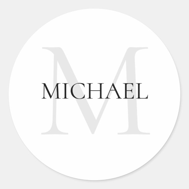Pegatina Redonda Monograma personalizado y nombre blanco (Anverso)