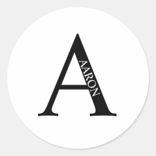 Pegatina Redonda Monograma personalizado y nombre clásico en palo r