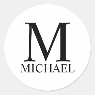 Pegatina Redonda Monograma personalizado y nombre clásico redondo S