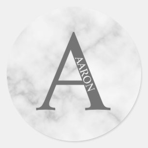 Pegatina Redonda Monograma personalizado y nombre clásico redondo S