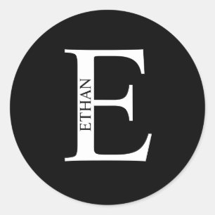 Pegatina Redonda Monograma personalizado y nombre clásico Round Sti