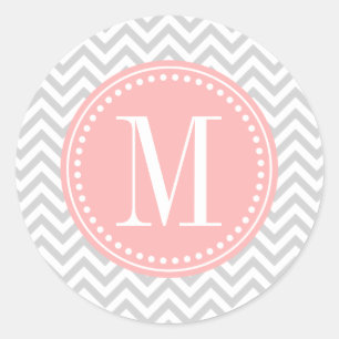 Pegatina Redonda Monograma personalizado Zigzag Chevron Gris claro