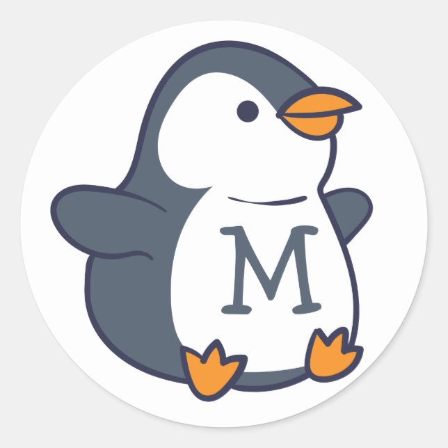 Pegatina Redonda Monograma pingüino infantil (Anverso)