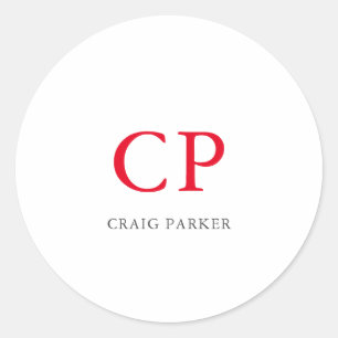 Pegatina Redonda Monograma Profesional Llanto Blanco Rojo Iniciales