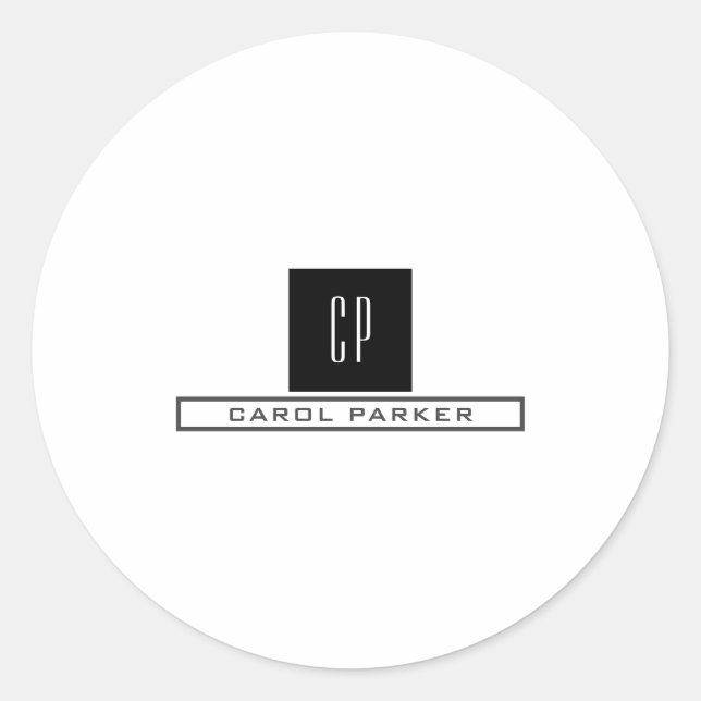 Pegatina Redonda Monograma profesional moderno Nombre simple (Anverso)