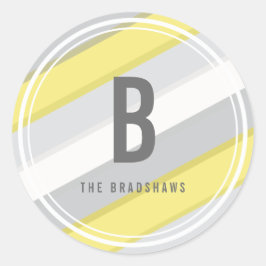 Pegatina Redonda Monograma Rayas Gris Amarillas Mod Año Nuevo vacac