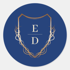 Pegatina Redonda Monograma real azul dorado