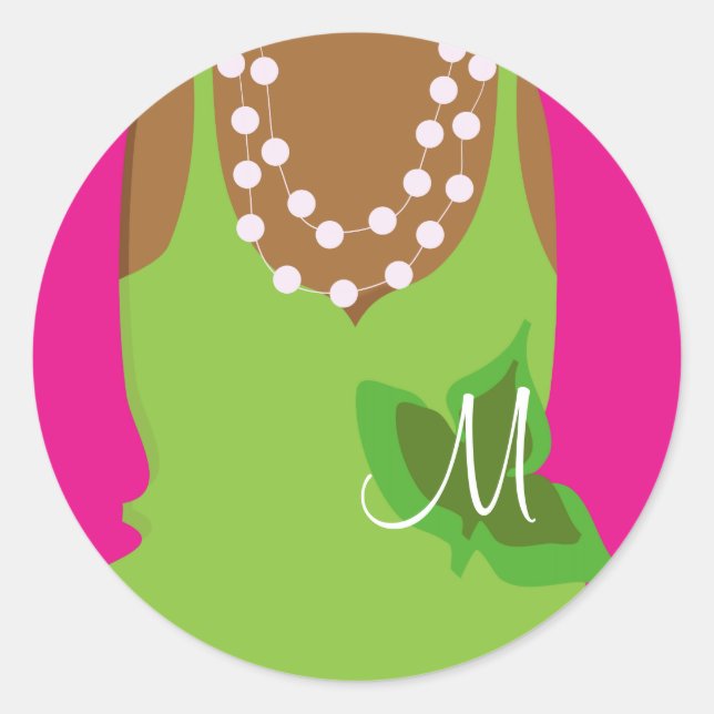 Pegatina Redonda Monograma real de Chicas de Bonitos (Anverso)