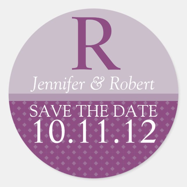 Pegatina Redonda Monograma real púrpura (Anverso)