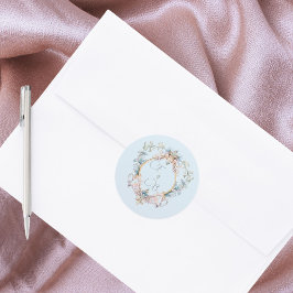 Pegatina Redonda Monograma Regencia Escudo Azul Elegante