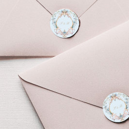 Pegatina Redonda Monograma Regencia Escudo Elegante Azul