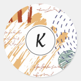 Pegatina Redonda Monograma Resumen Doodle Geométrico