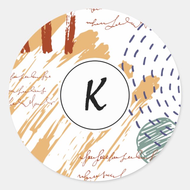 Pegatina Redonda Monograma Resumen Doodle Geométrico (Anverso)