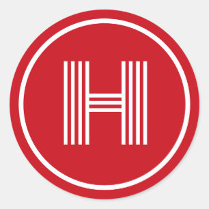 Pegatina Redonda Monograma retro rojo veneciano inicial