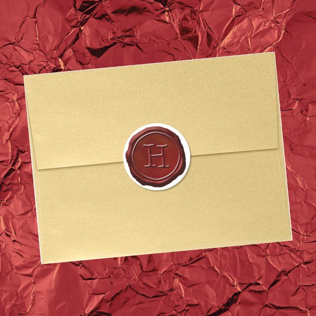 Pegatina Redonda Monograma rojo de sellado de cera H inicial (Subido por el creador)